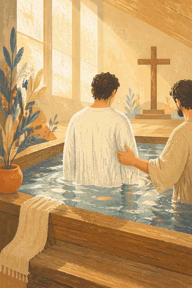 Adult Baptism in Warm Church Sanctuary
