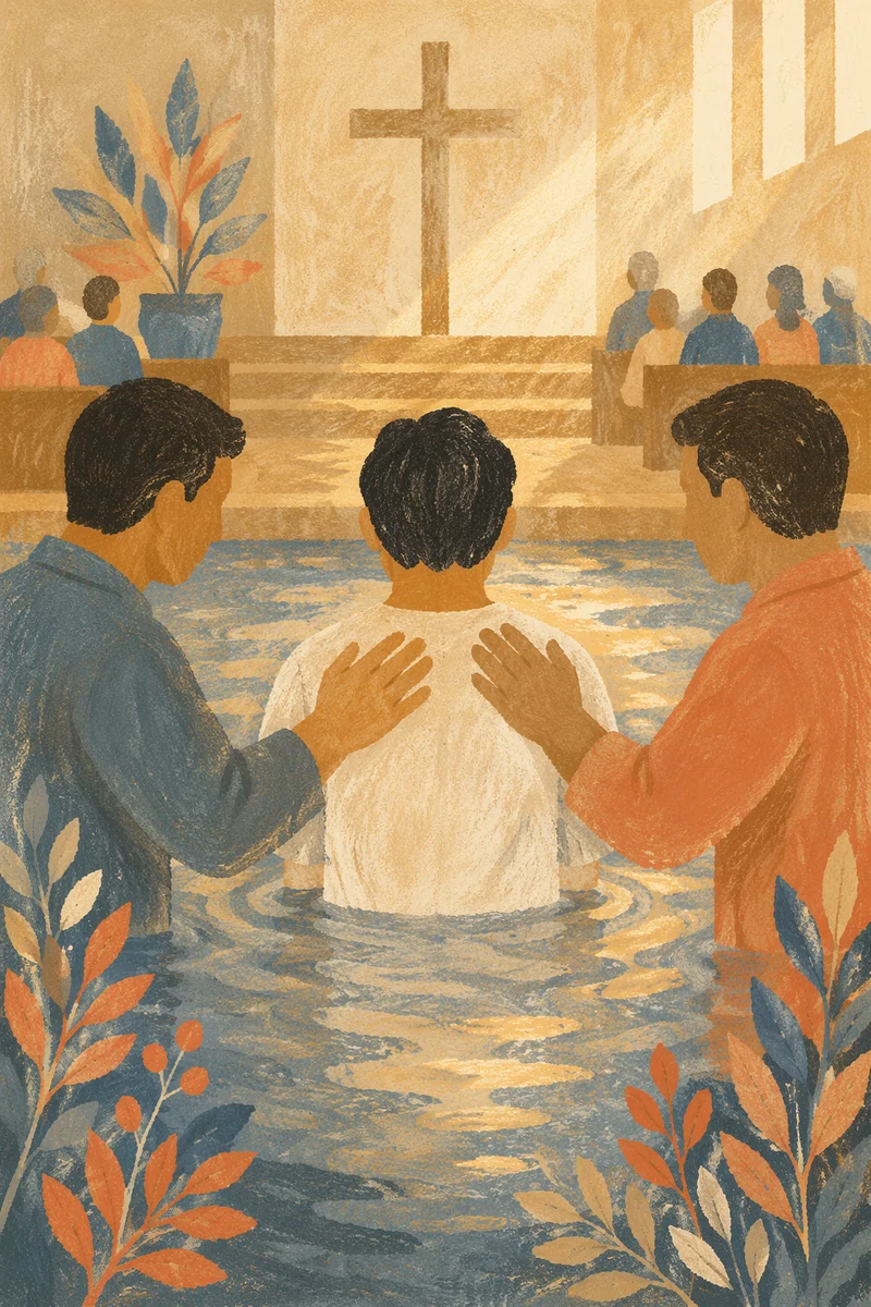 Adult Baptism in Warm Church Sanctuary