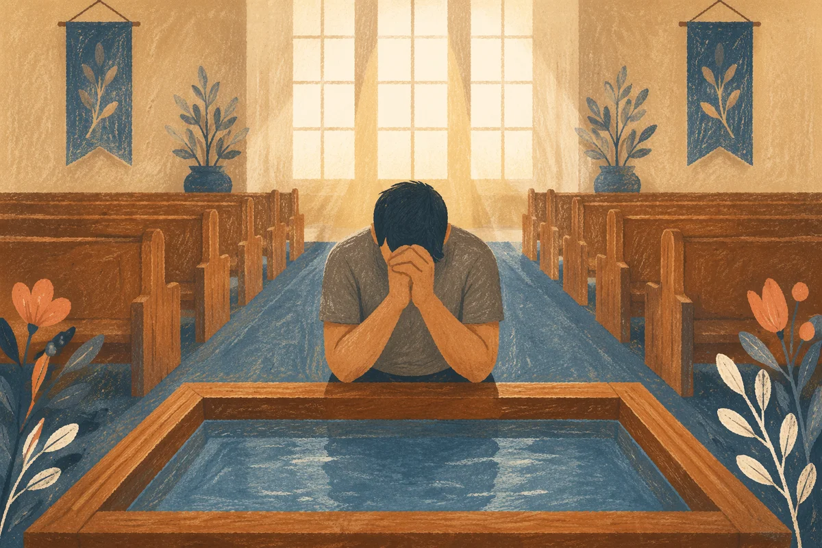 Adult Baptism Pool Prayer in Sanctuary
