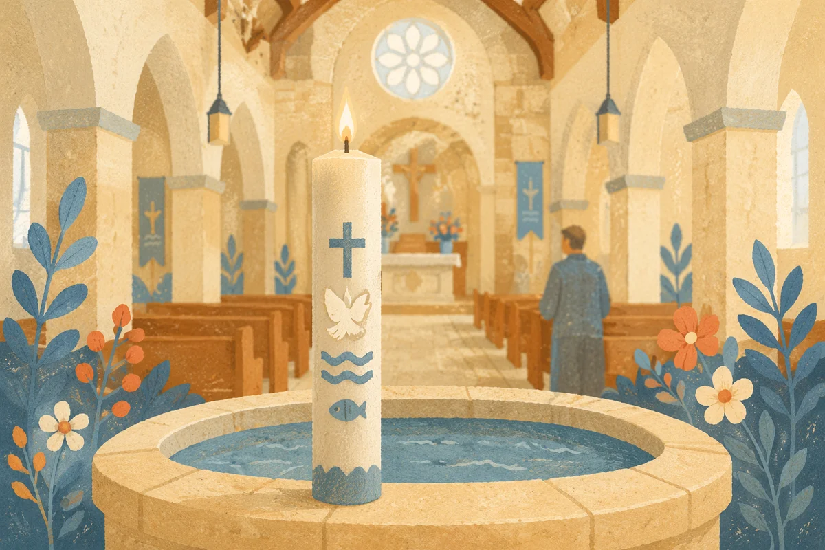 Baptismal Candle Beside Church Pool