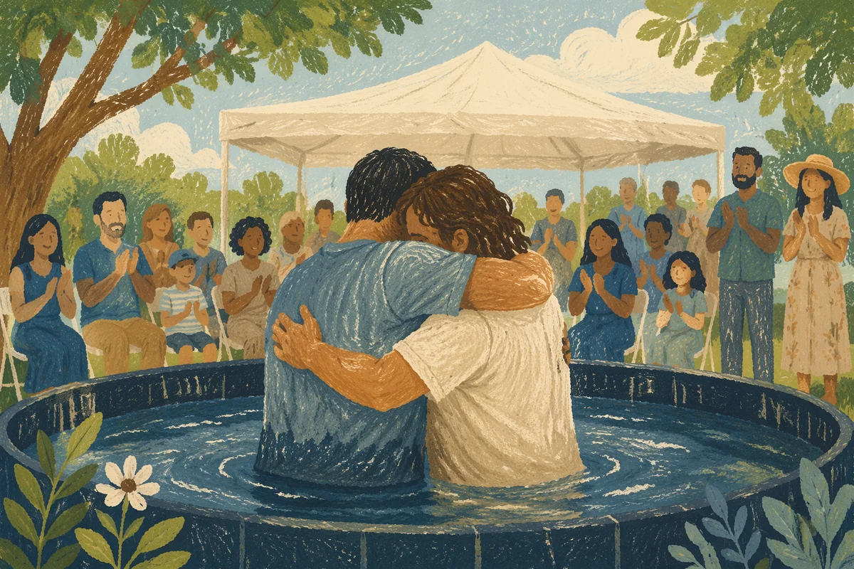 Outdoor Adult Baptism Embrace at Church