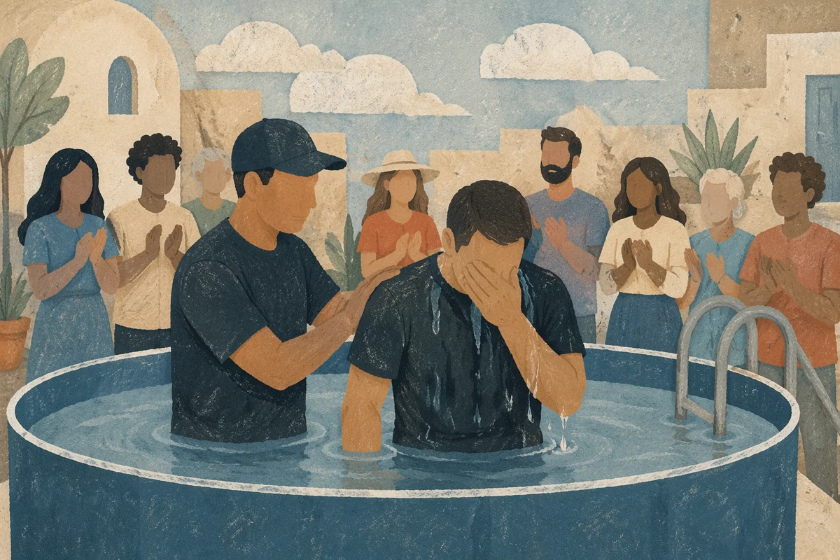 Adult Baptism Celebration in Church Courtyard
