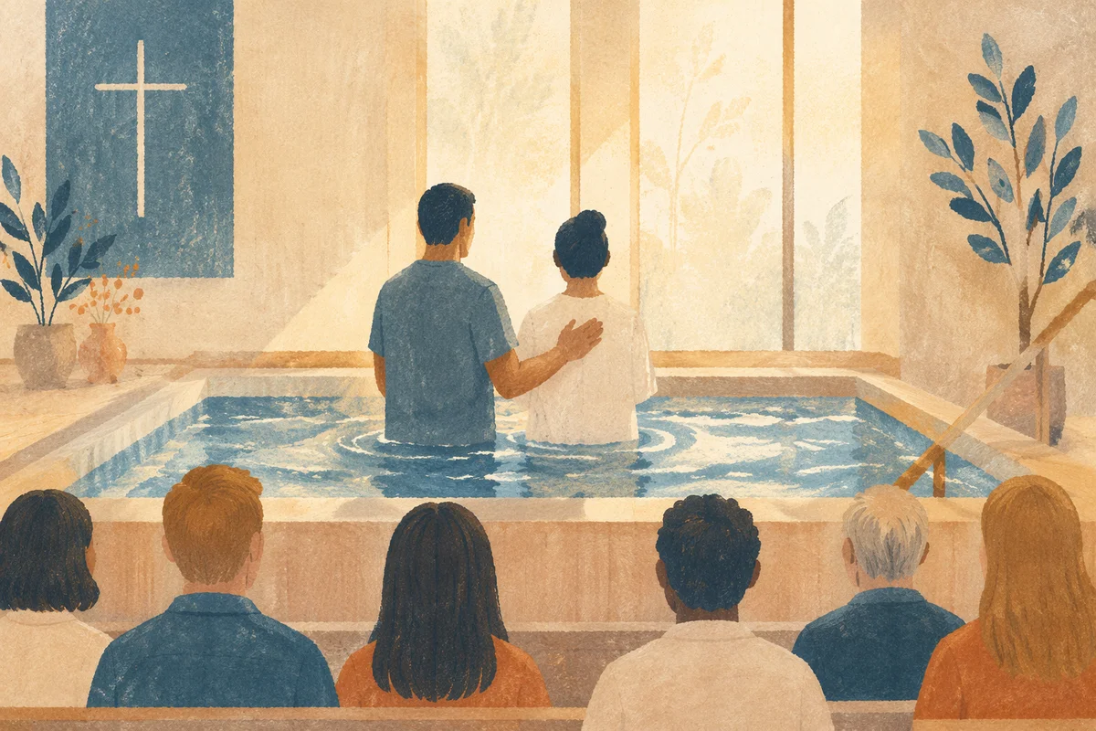 Adult Baptism in Contemporary Church Pool