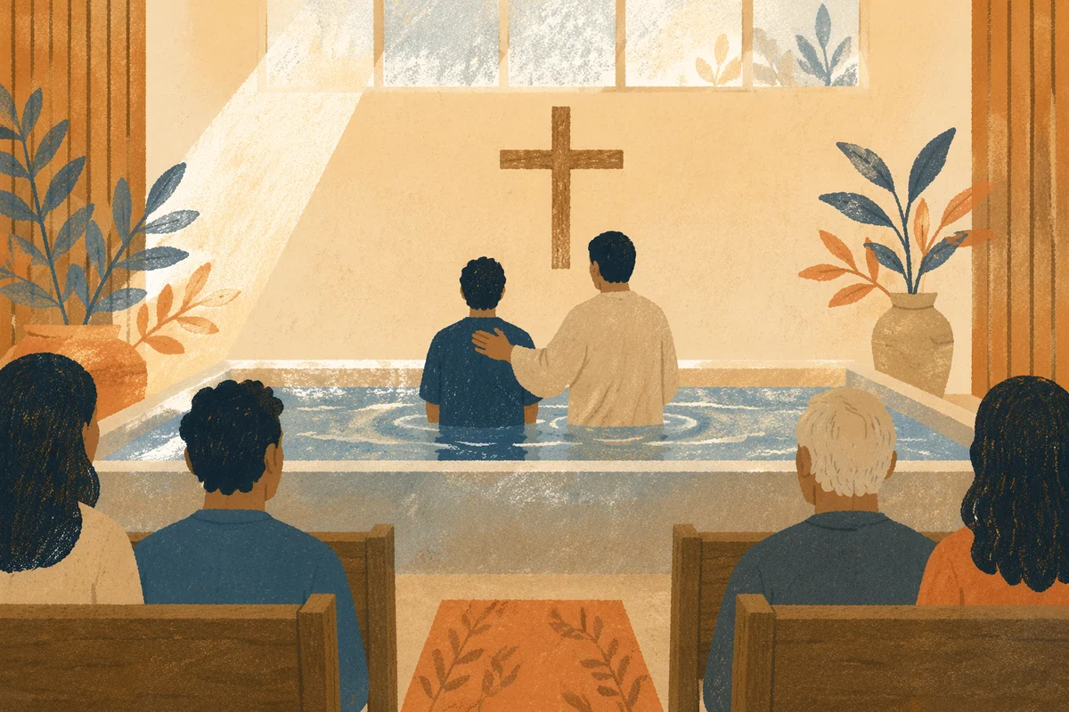 Adult Baptism in Warm Church Light