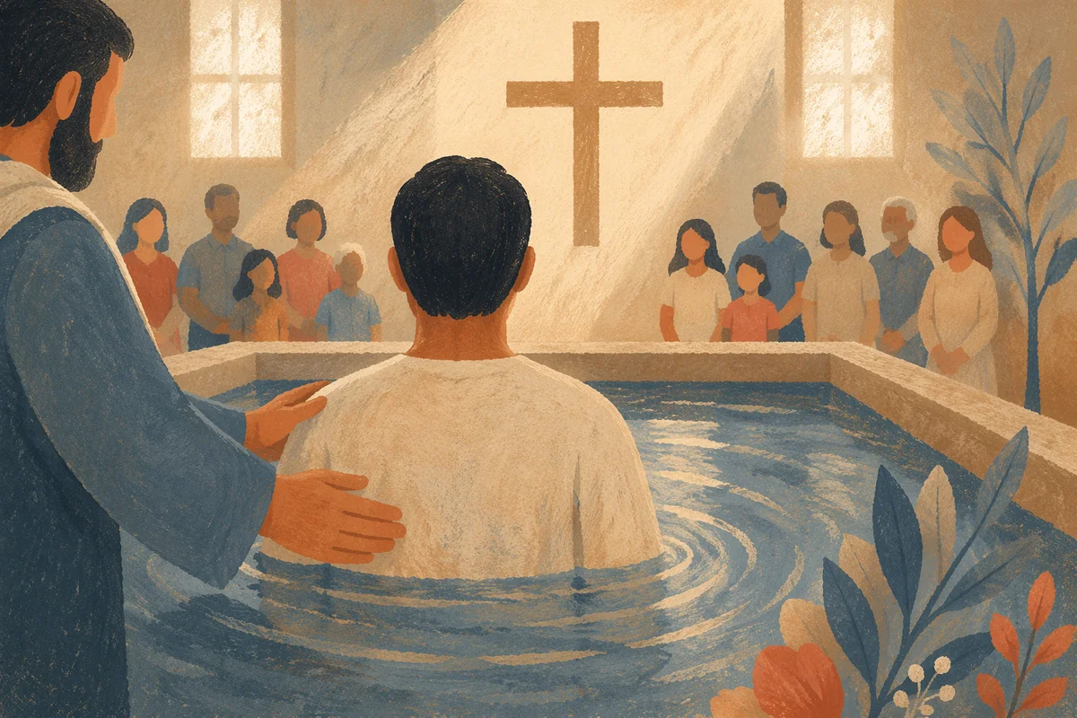 Reverent Adult Baptism in Church Pool