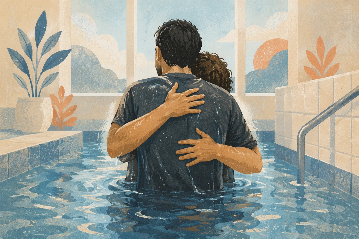Adult Baptism Embrace in Church Pool