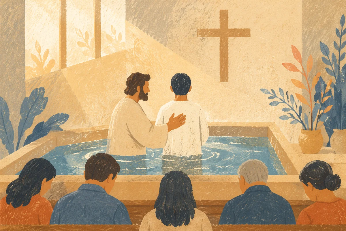 Adult Baptism in Warm Church Sanctuary