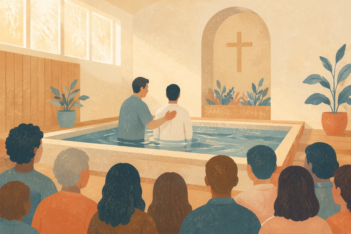 Adult Baptism in Warm Church Sanctuary