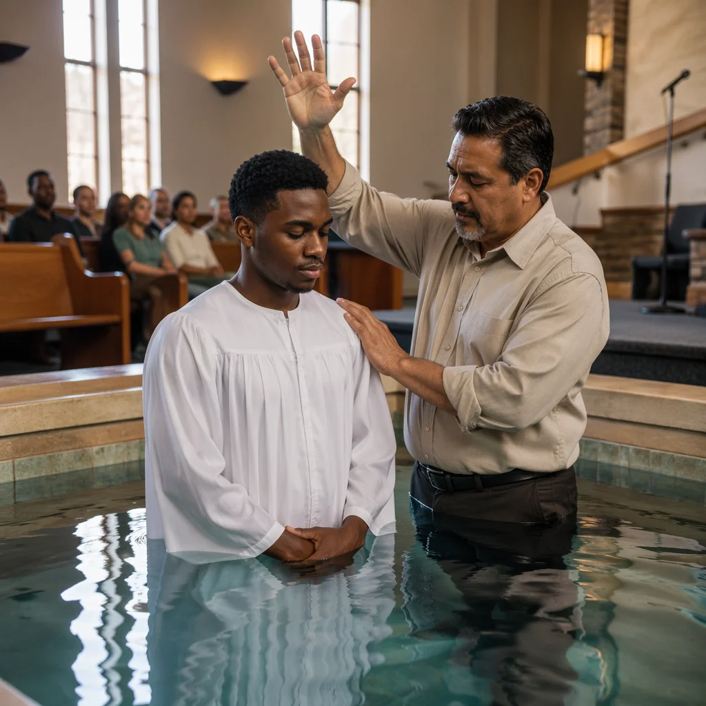 Adult Baptism Pool Ceremony in Church