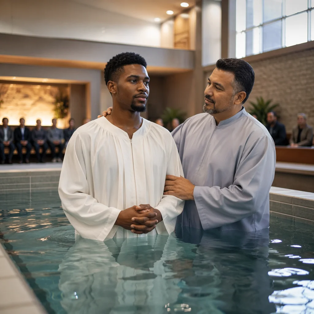 Adult Baptism Pool Ceremony in Modern Church