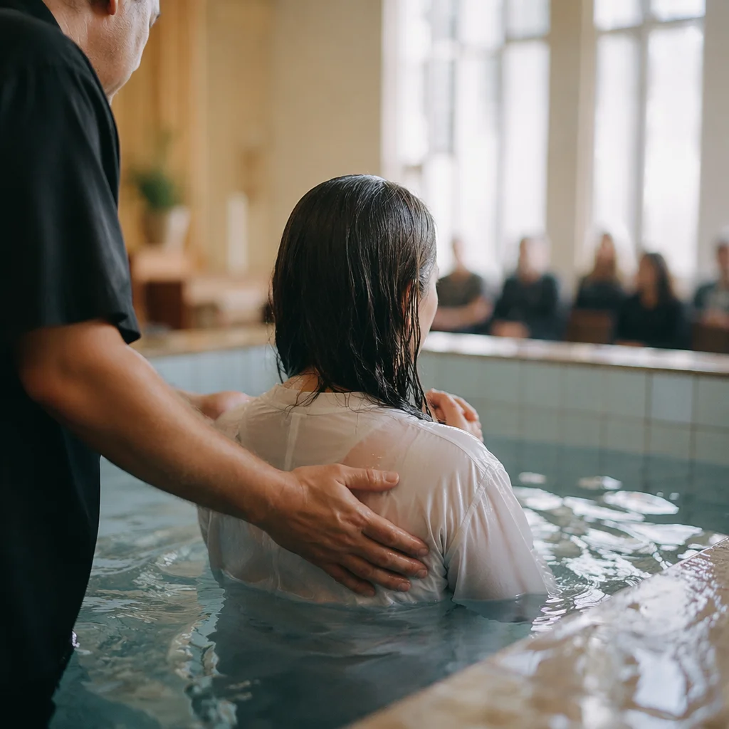 Adult Baptism in Quiet Church Pool