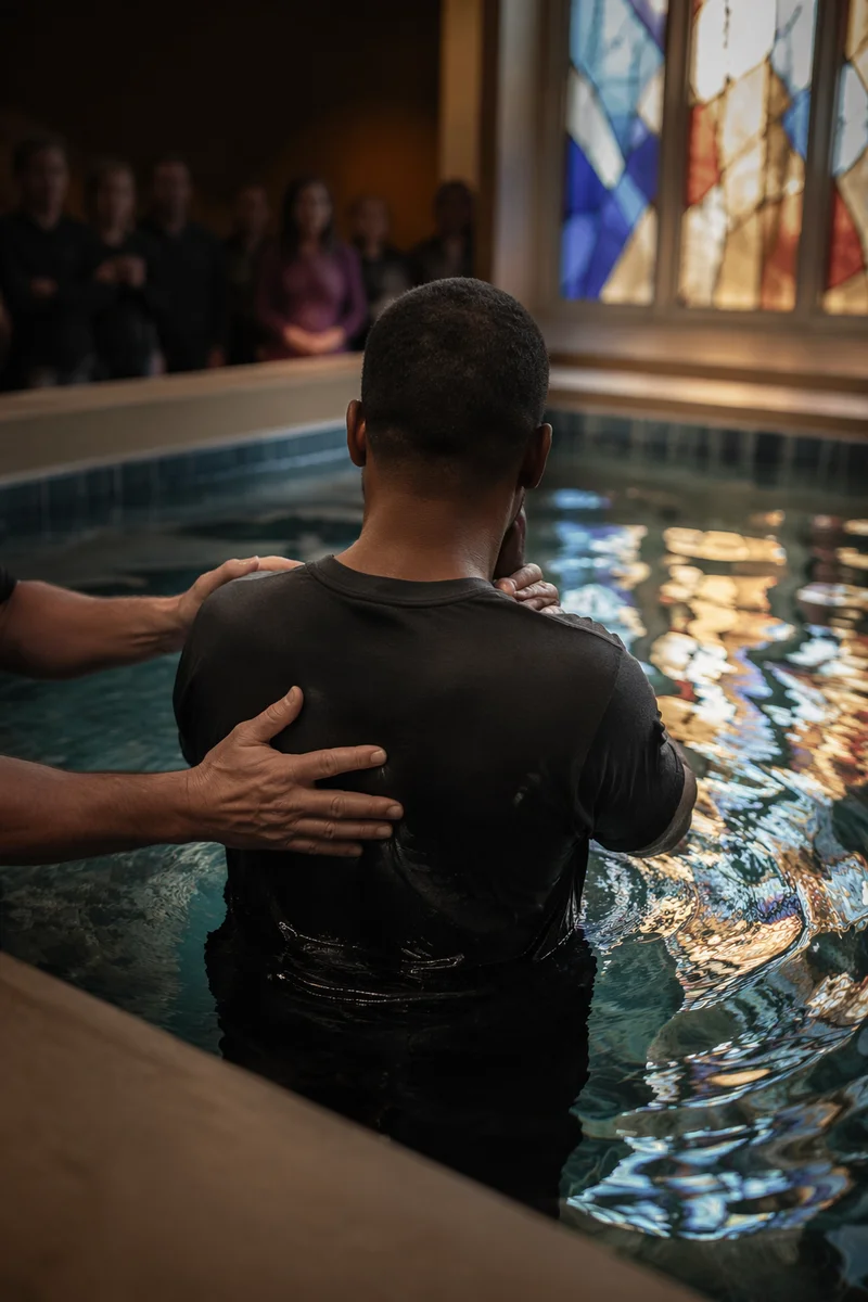 Adult Baptism in Contemporary Church Pool