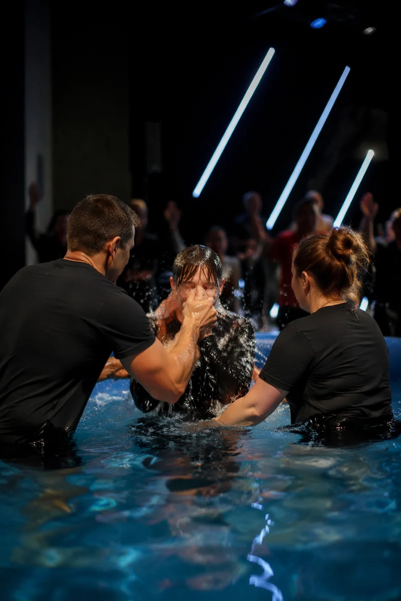Adult Baptism in Contemporary Church Pool