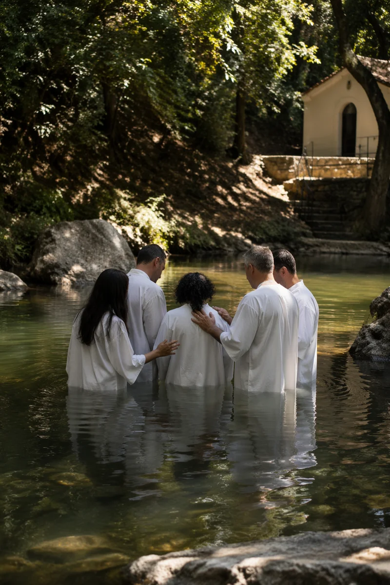 Adult Baptism in Peaceful River Pool