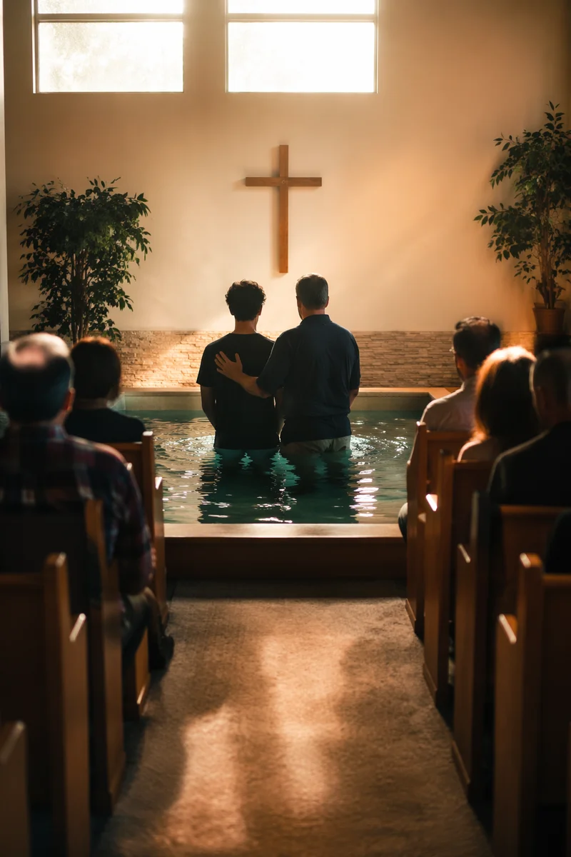 Adult Baptism in Contemporary Church Pool