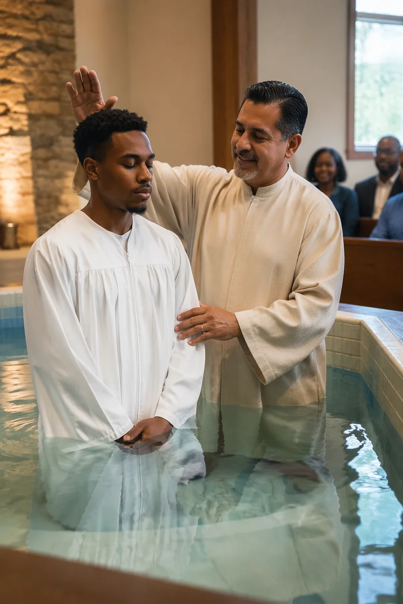 Adult Baptism in Contemporary Church Pool