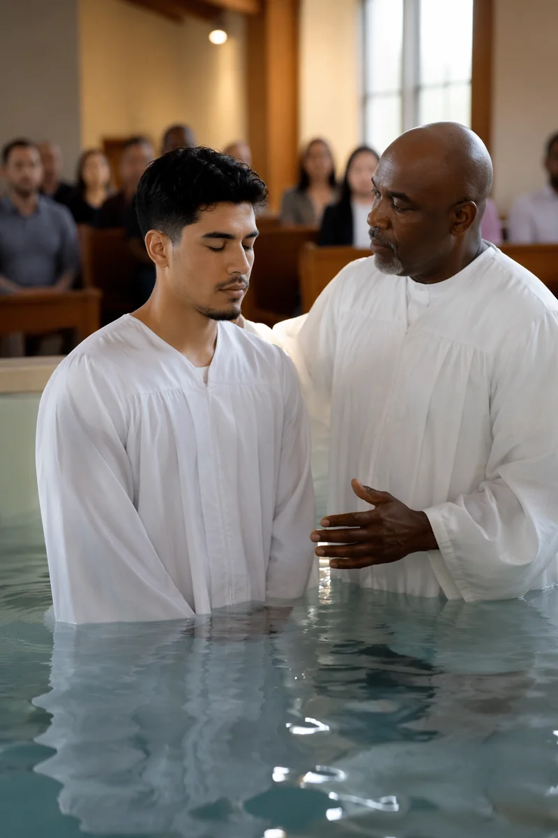 Adult Baptism in Modern Church Sanctuary