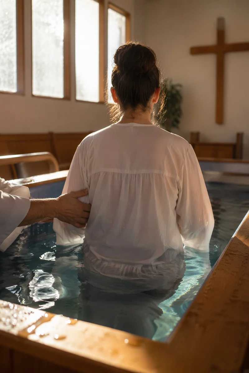 Adult Baptism in Warm Church Sanctuary