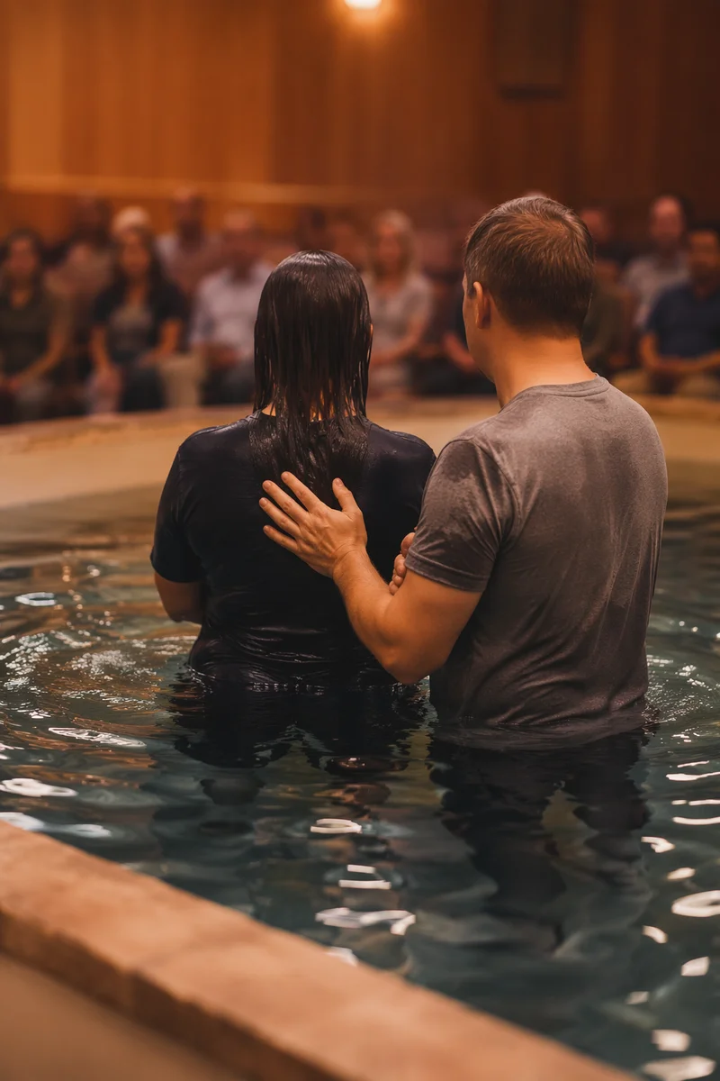 Reverent Adult Baptism in Church Baptistry
