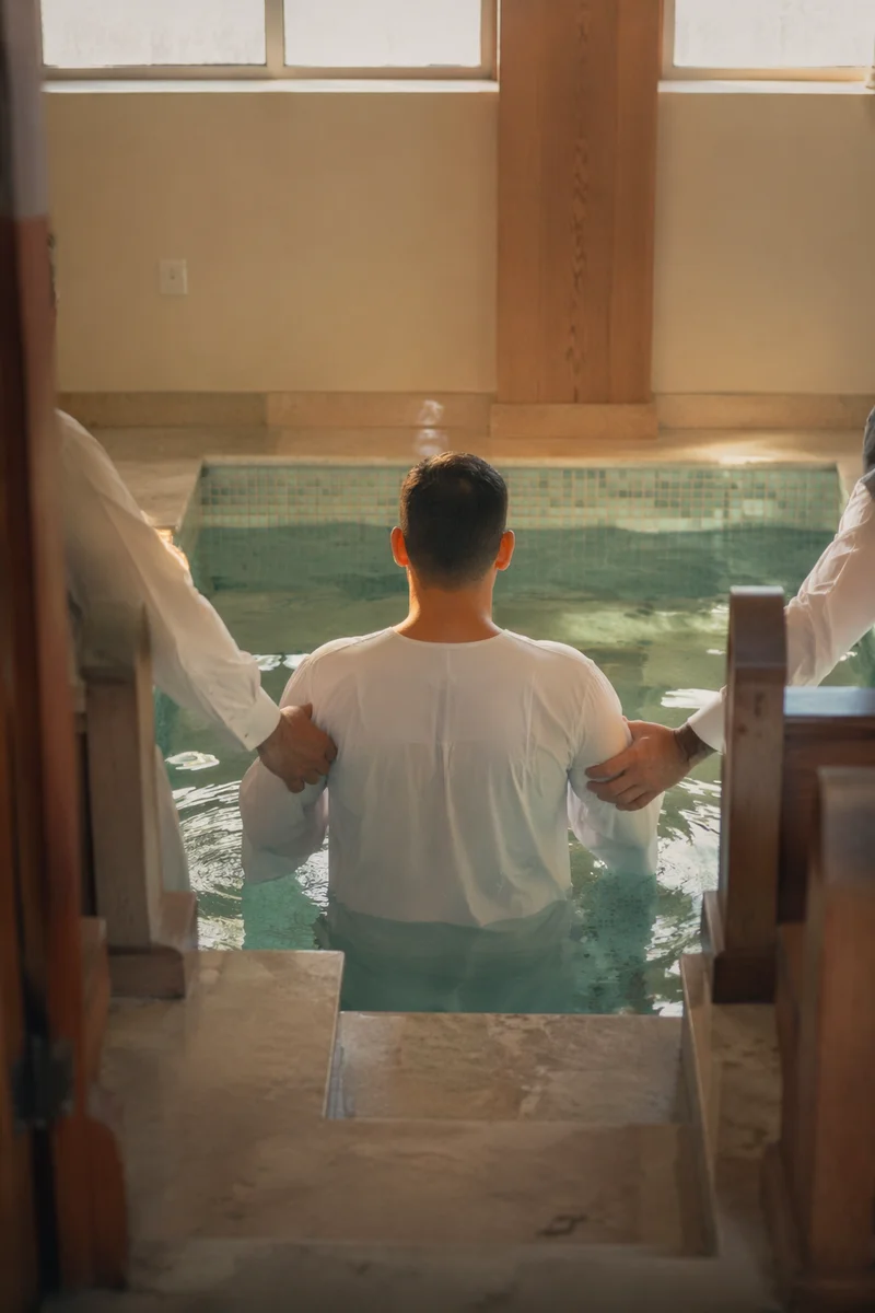 Reverent Adult Baptism in Church Pool