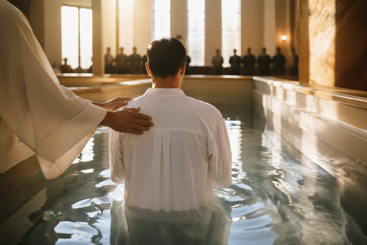Reverent Adult Baptism in Church Pool