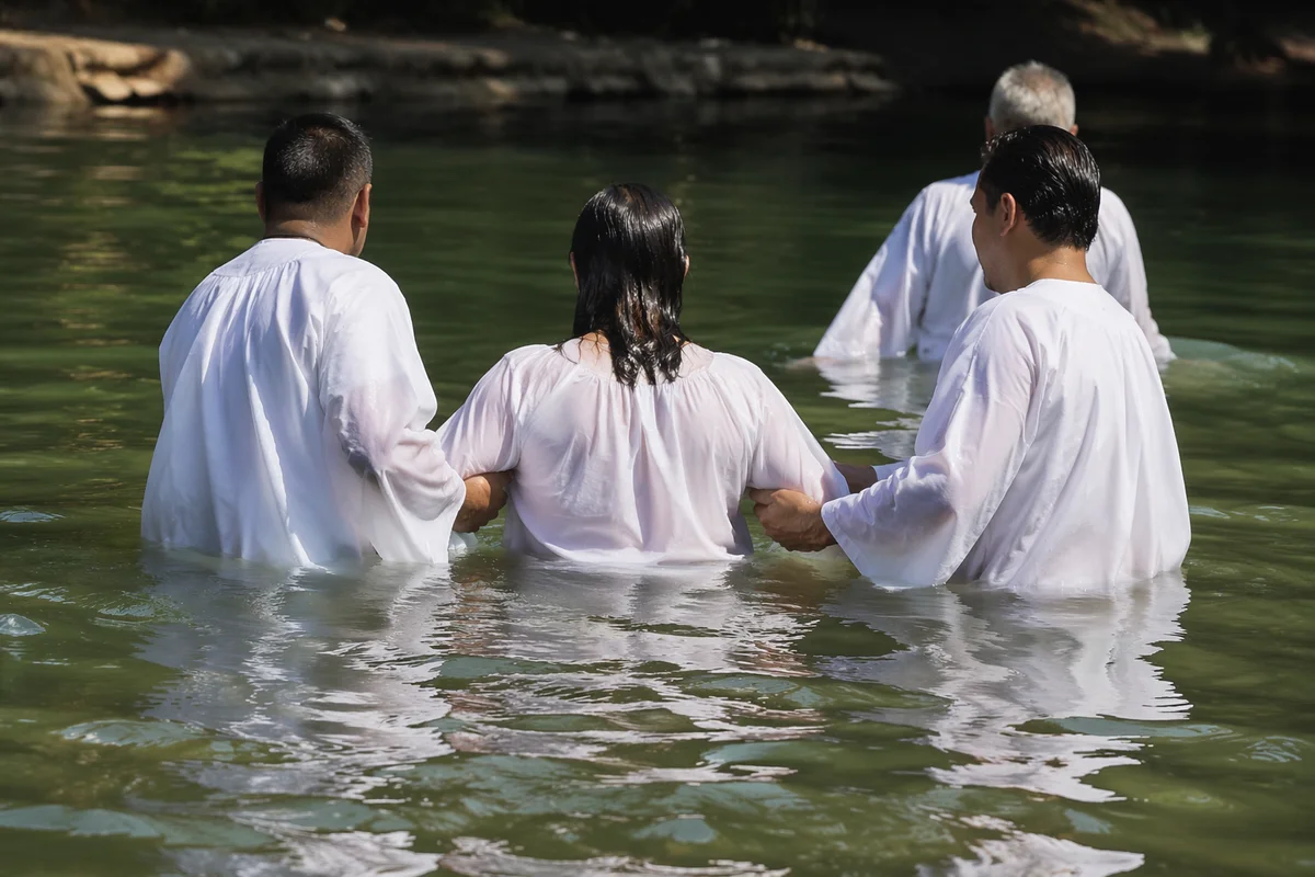 Reverent Adult Baptism in Outdoor Church Pool