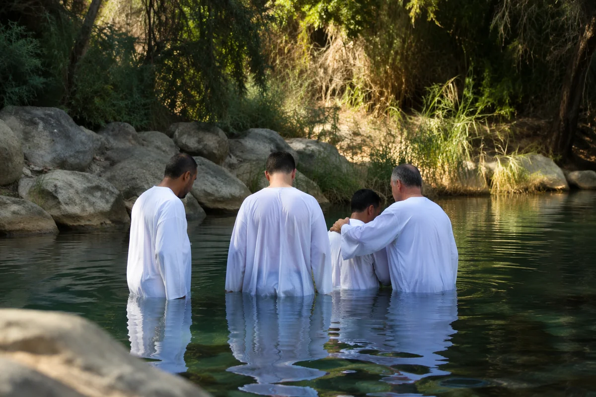 Outdoor Adult Baptism in Peaceful Church Pool