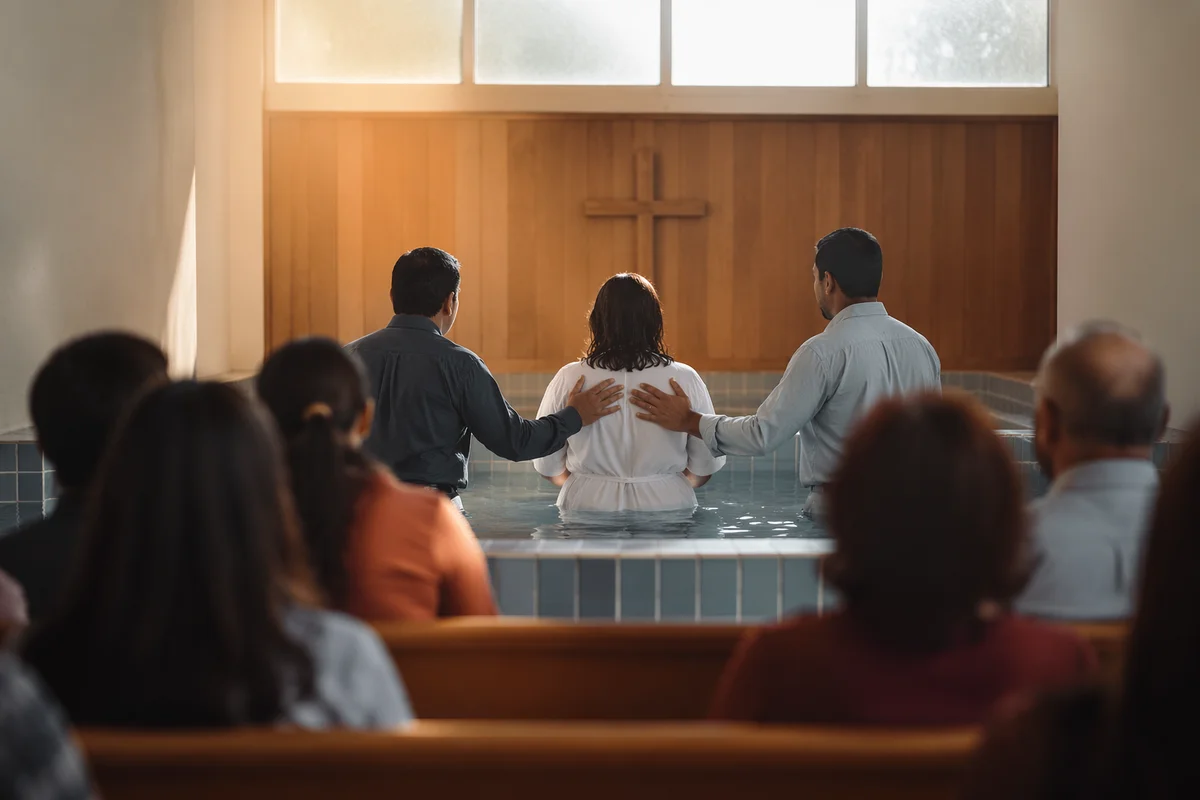 Adult Baptism in Contemporary Church Pool