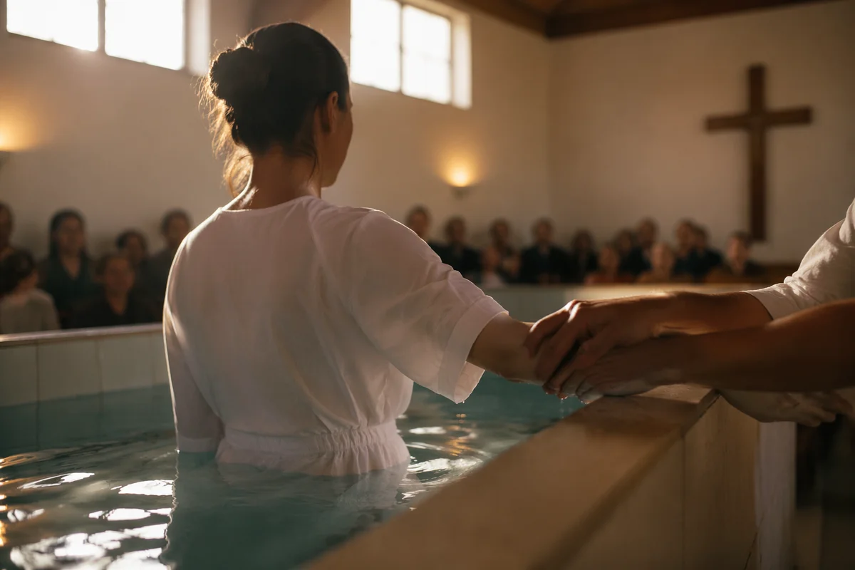 Adult Baptism in Modest Church Sanctuary
