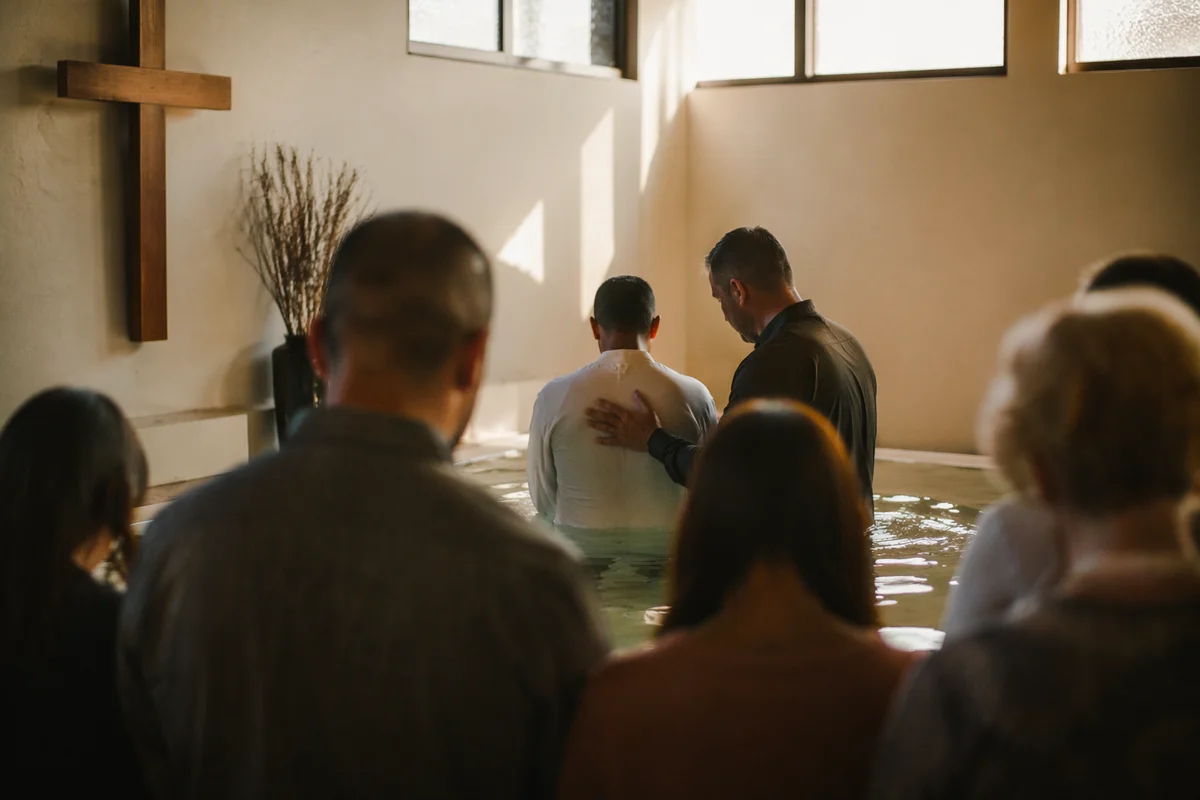 Adult Baptism in Warm Church Sanctuary