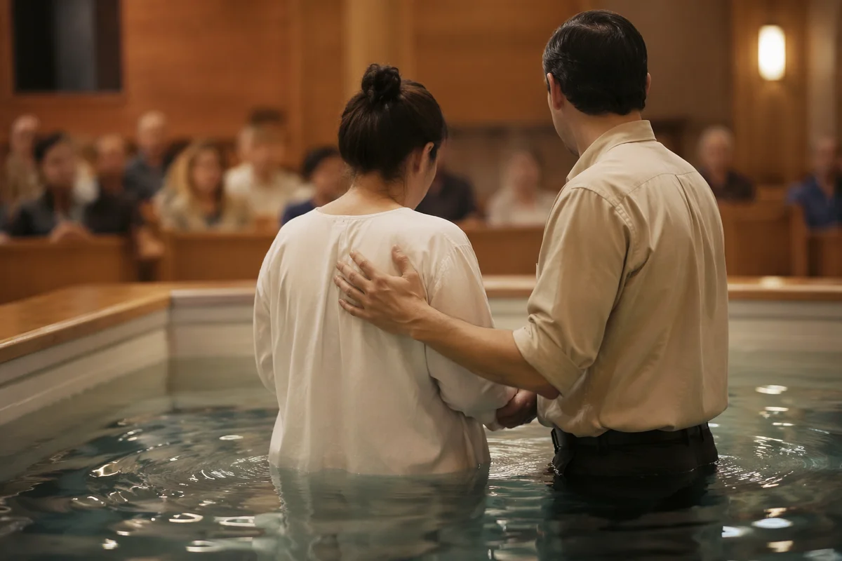 Reverent Adult Baptism in Church Baptistry
