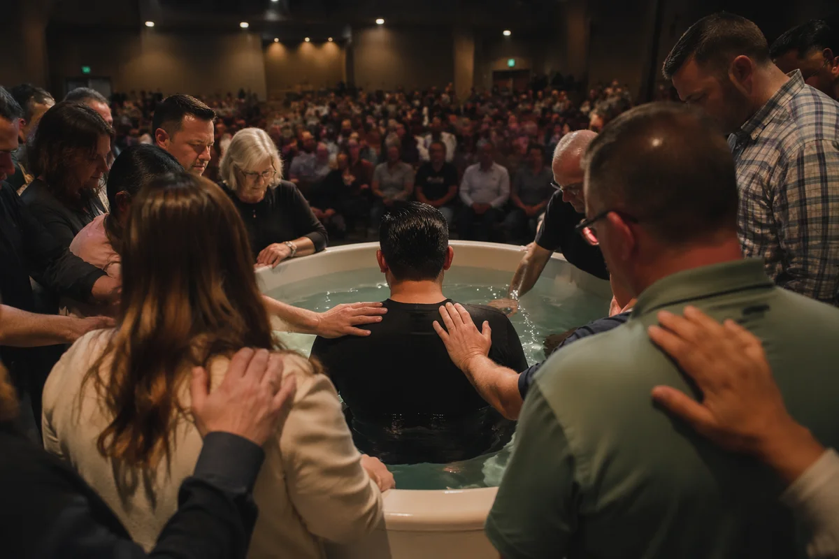 Adult Baptism in Modern Church Auditorium