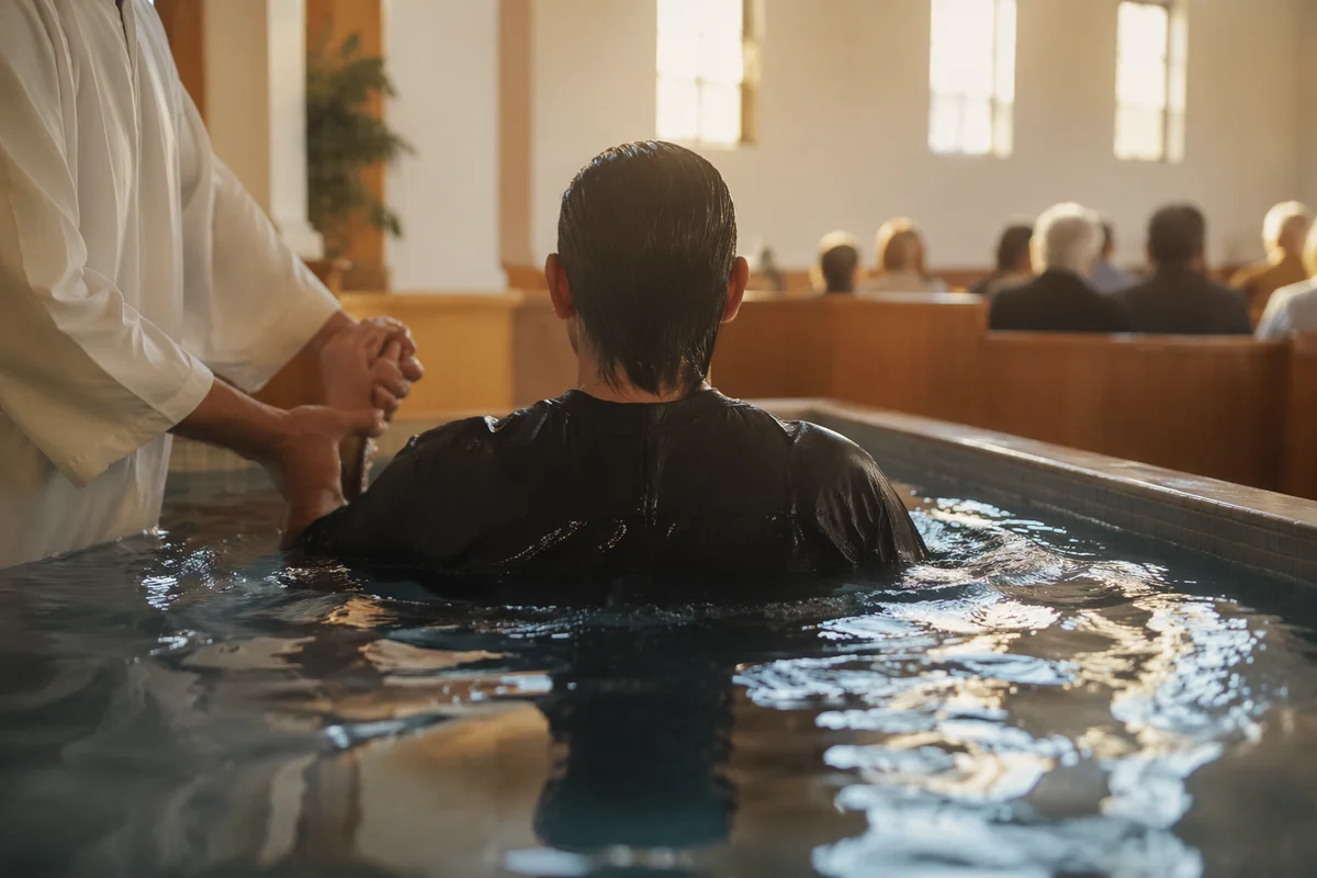 Reverent Adult Baptism in Church Sanctuary