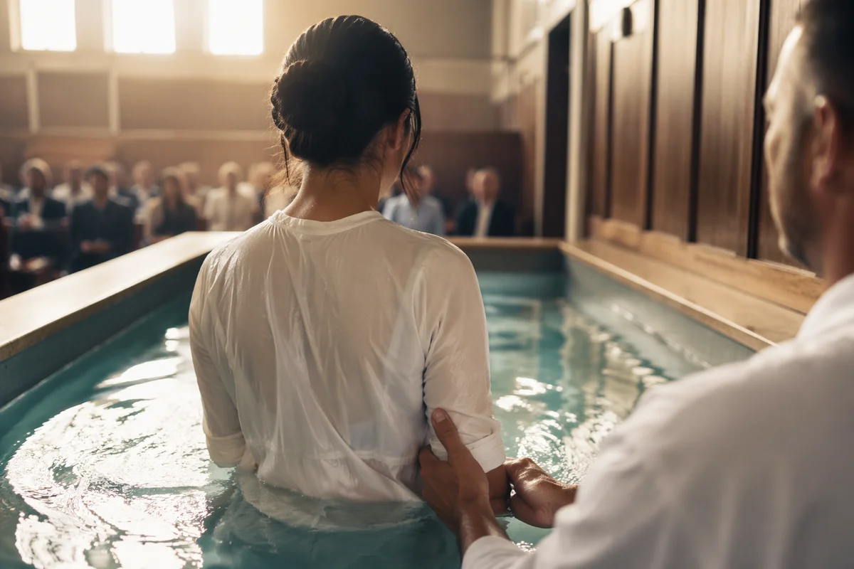 Adult Baptism in Quiet Church Pool