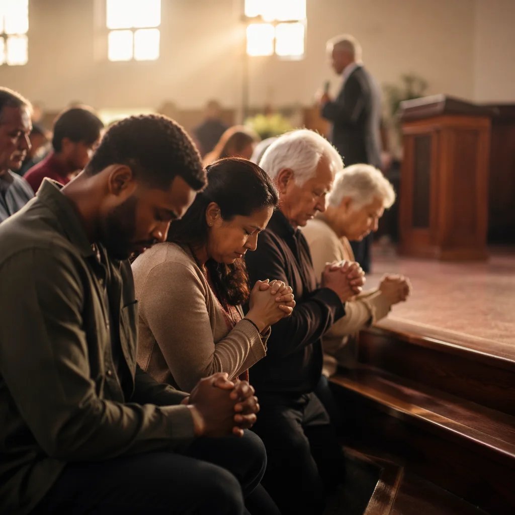 People Kneeling in Church Prayer