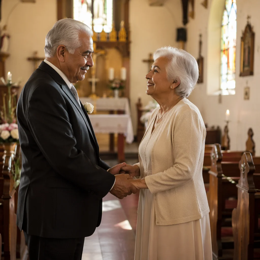 Elderly Couple Celebrating Anniversary in Church
