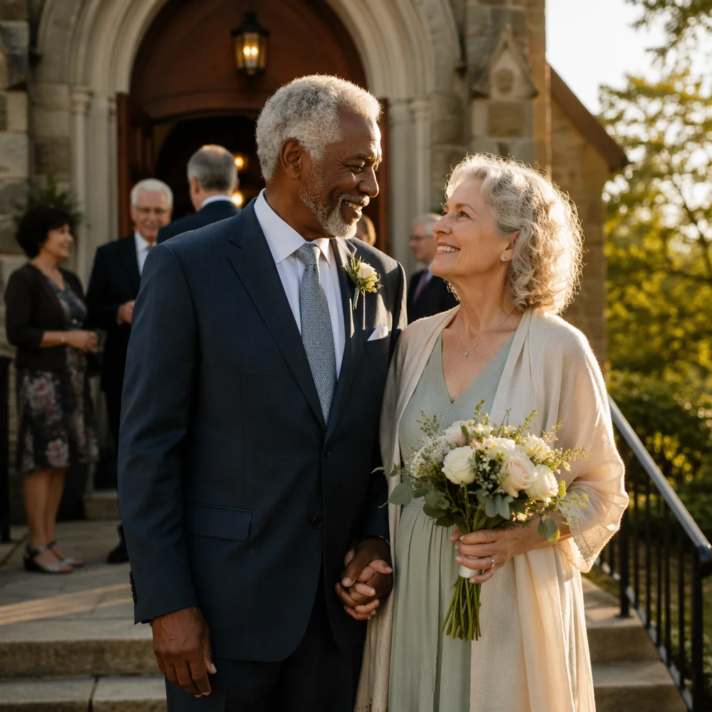 Elderly Couple Outside Traditional Church