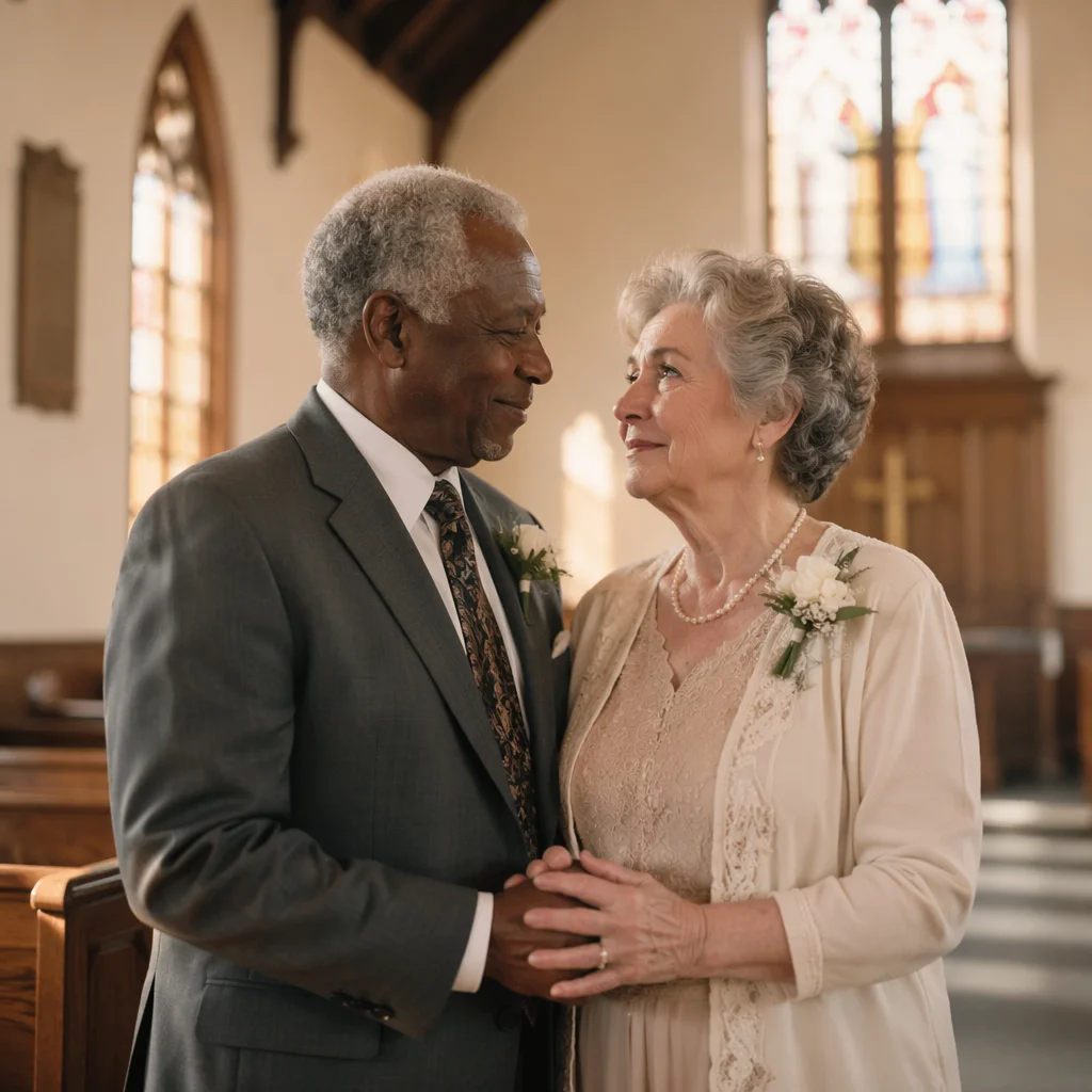 Elderly Couple Celebrating Anniversary in Church
