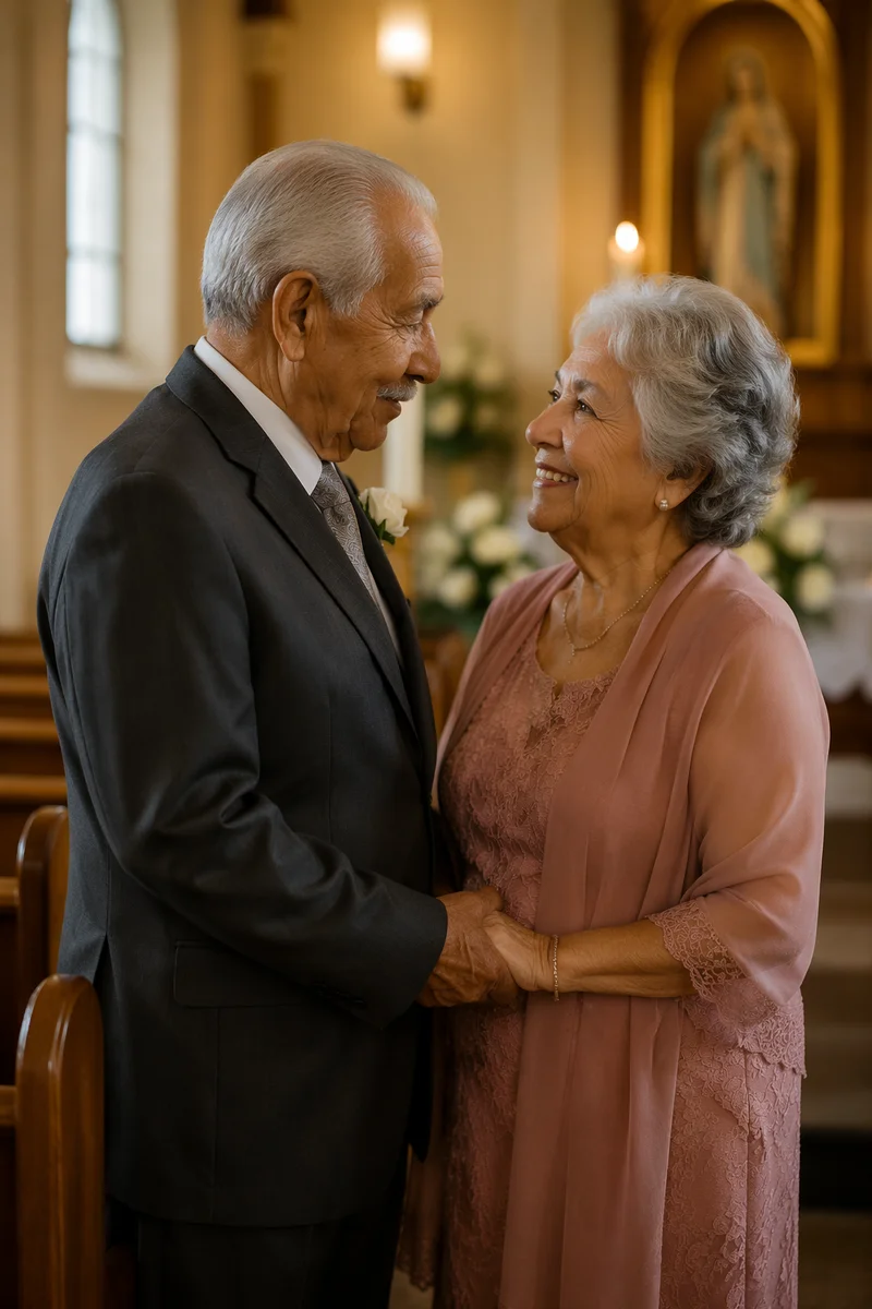 Elderly Couple Celebrating Anniversary in Church