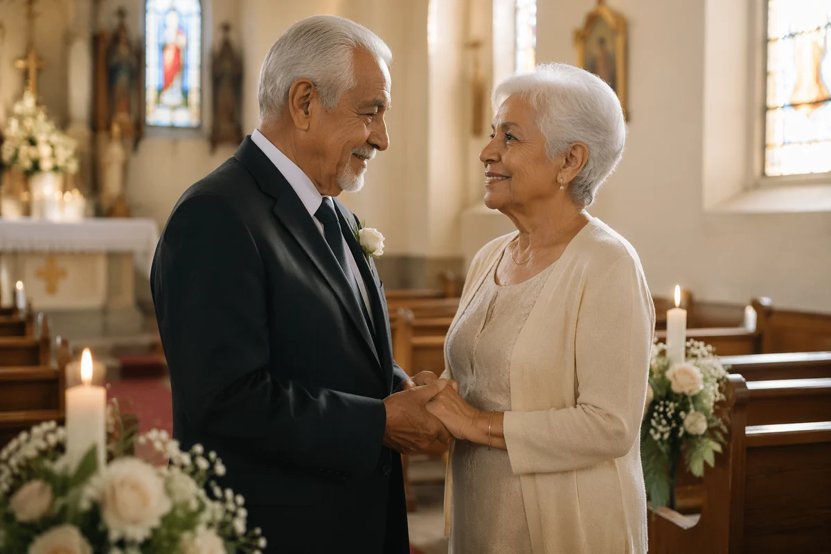 Elderly Couple Celebrating Anniversary in Church