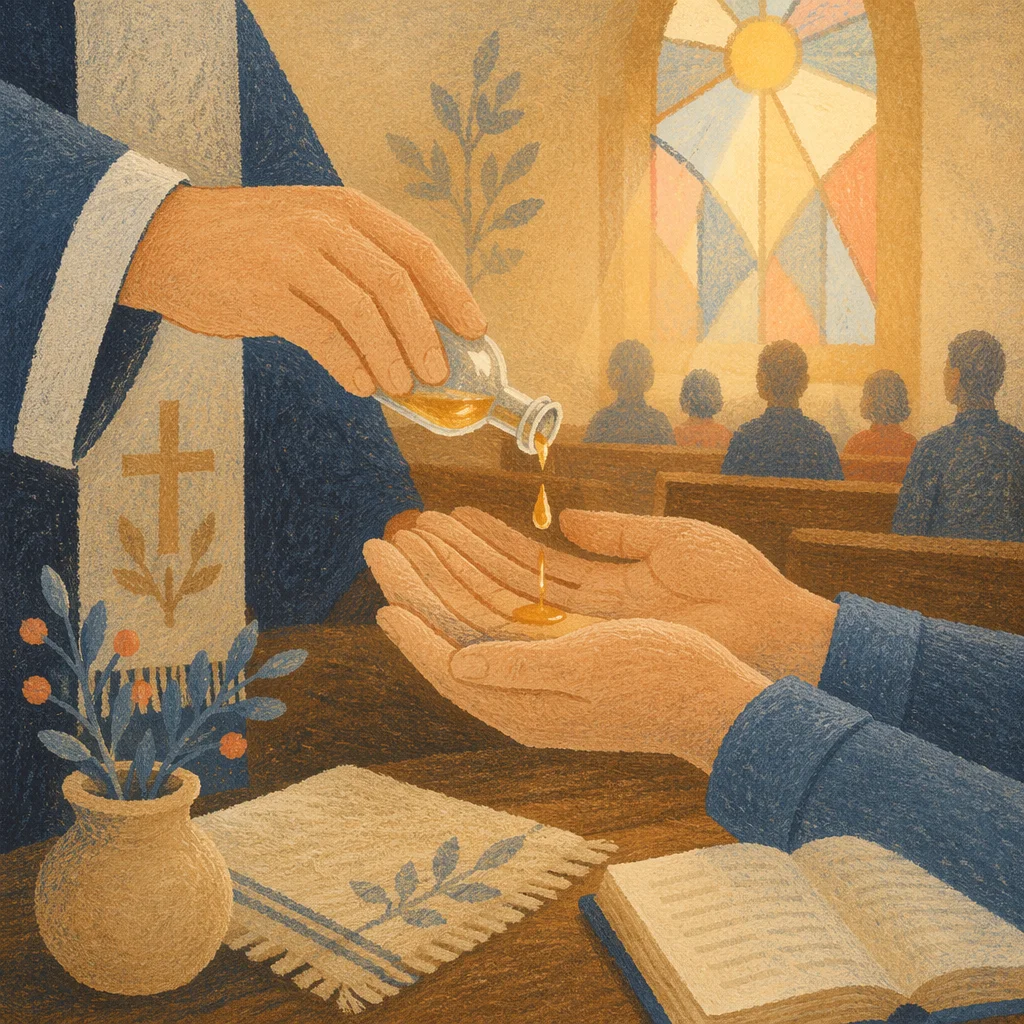 Pastor Anointing Hands in Quiet Prayer