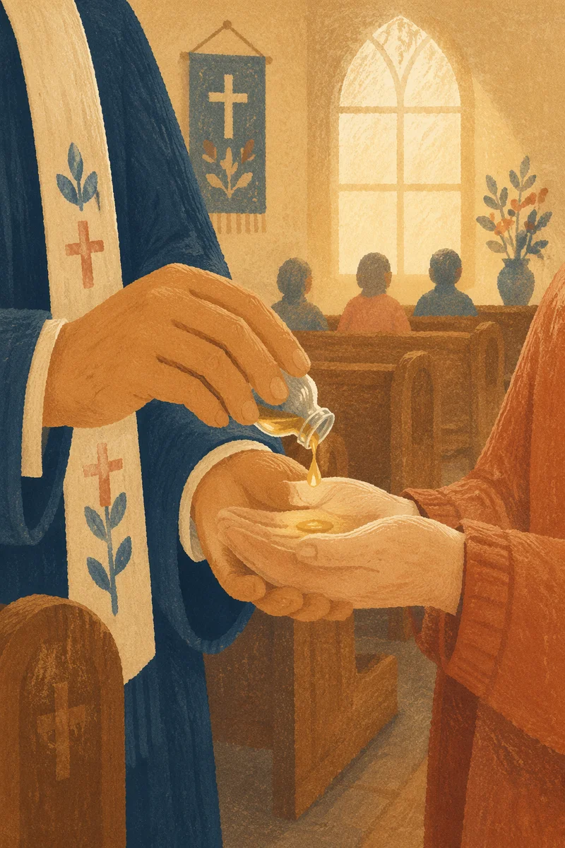 Pastor Anointing Hands in Quiet Prayer