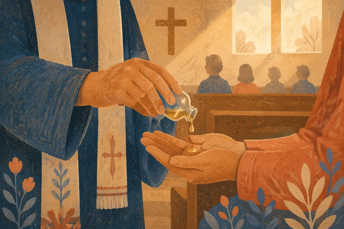 Pastor Anointing Hands in Quiet Prayer