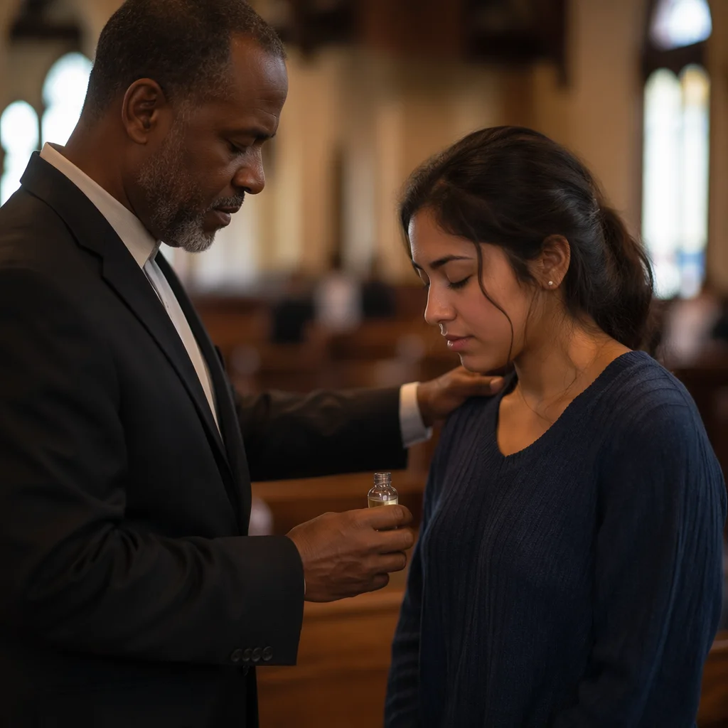 Pastor Praying with Anointing Oil