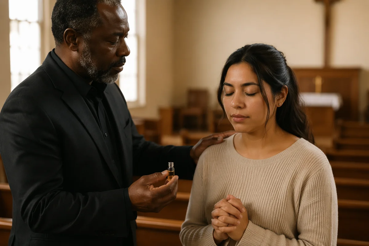 Pastor Praying with Anointing Oil