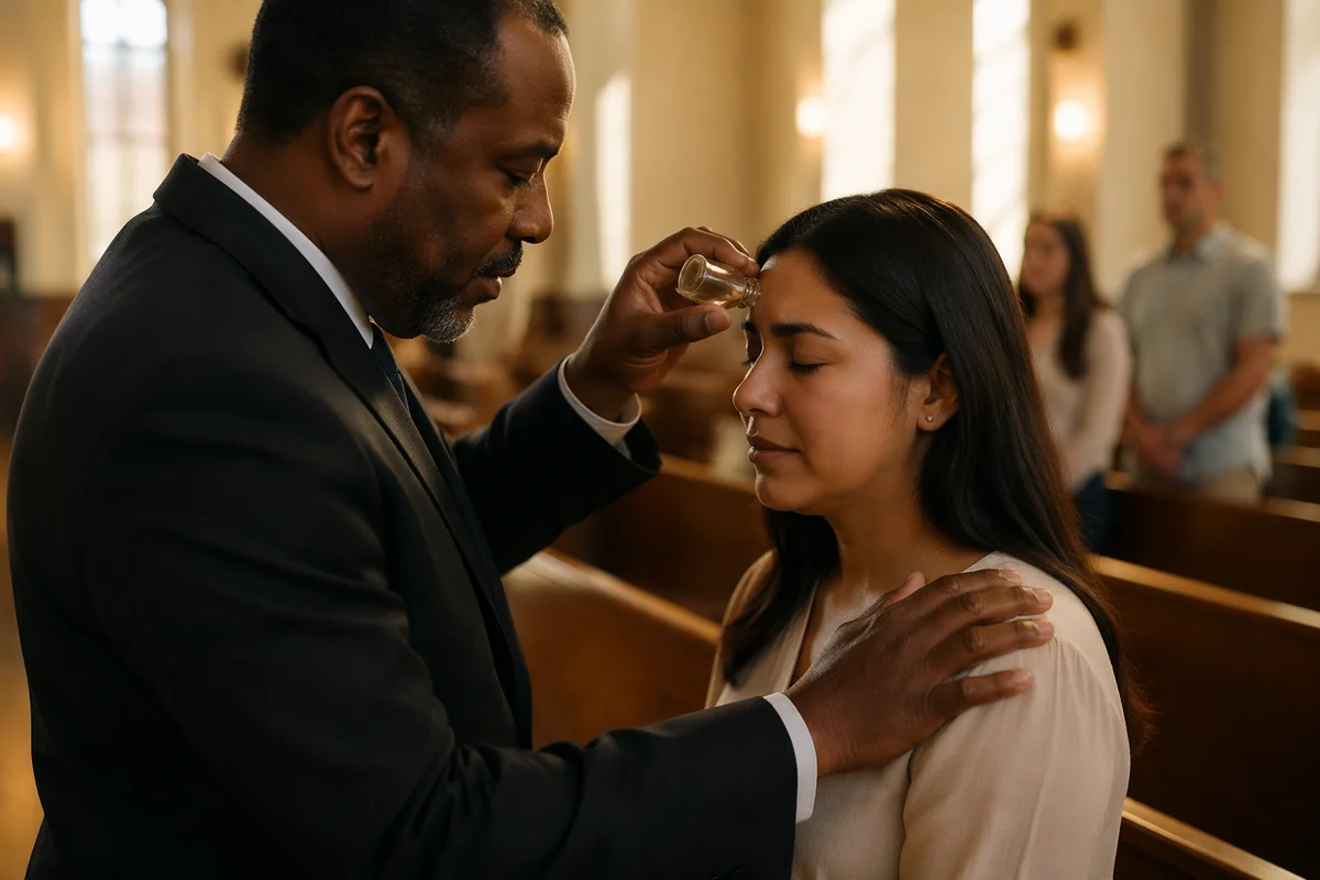 Pastor Praying With Anointing Oil
