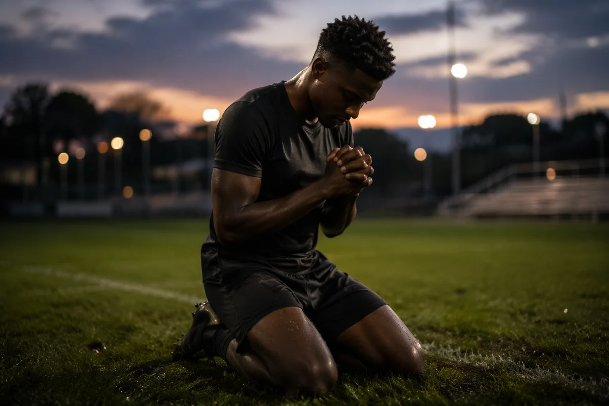 Athlete Kneeling in Gratitude After Game