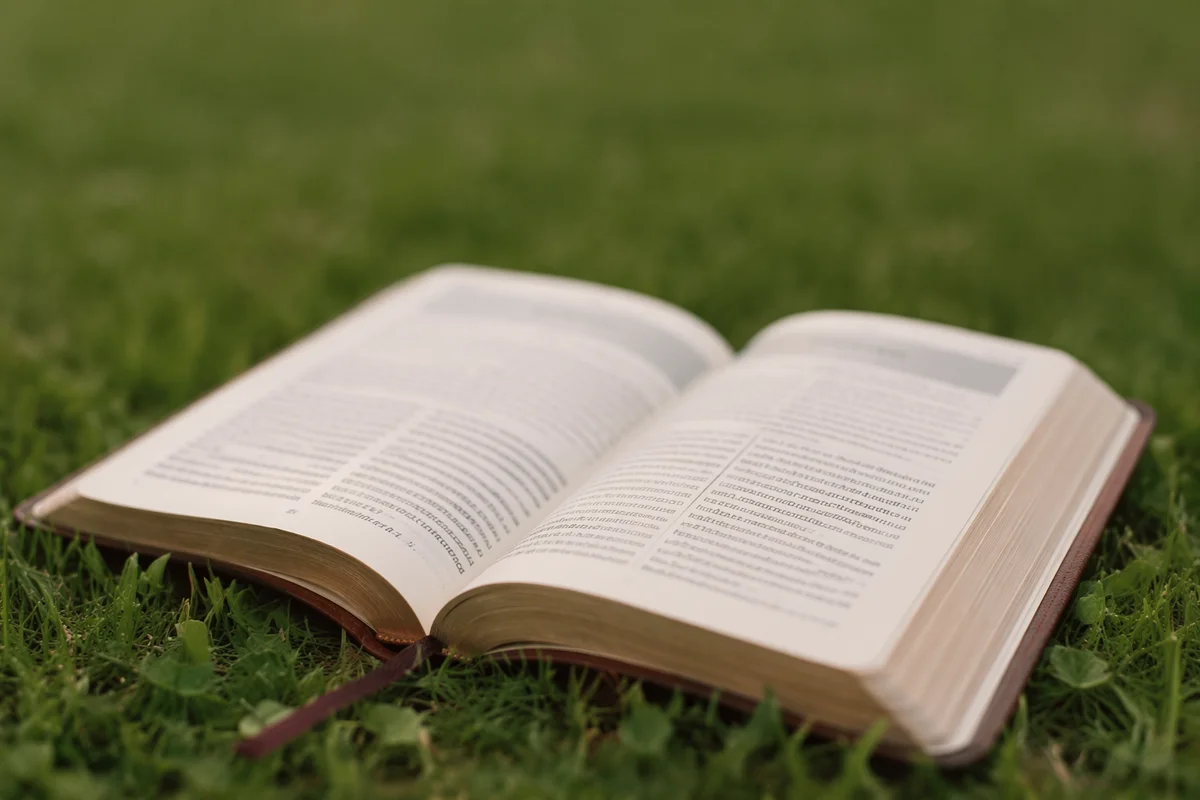Open Children’s Bible on Grass Outdoors