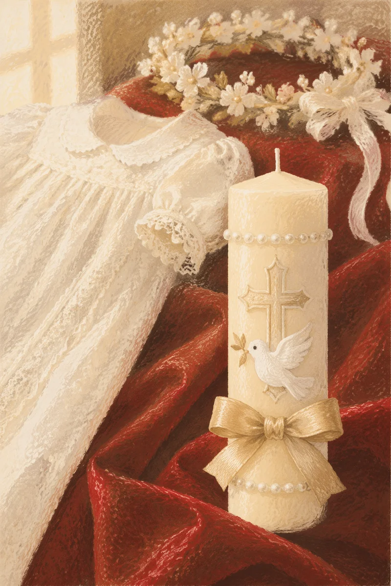Baptism Candle with White Dove Symbol