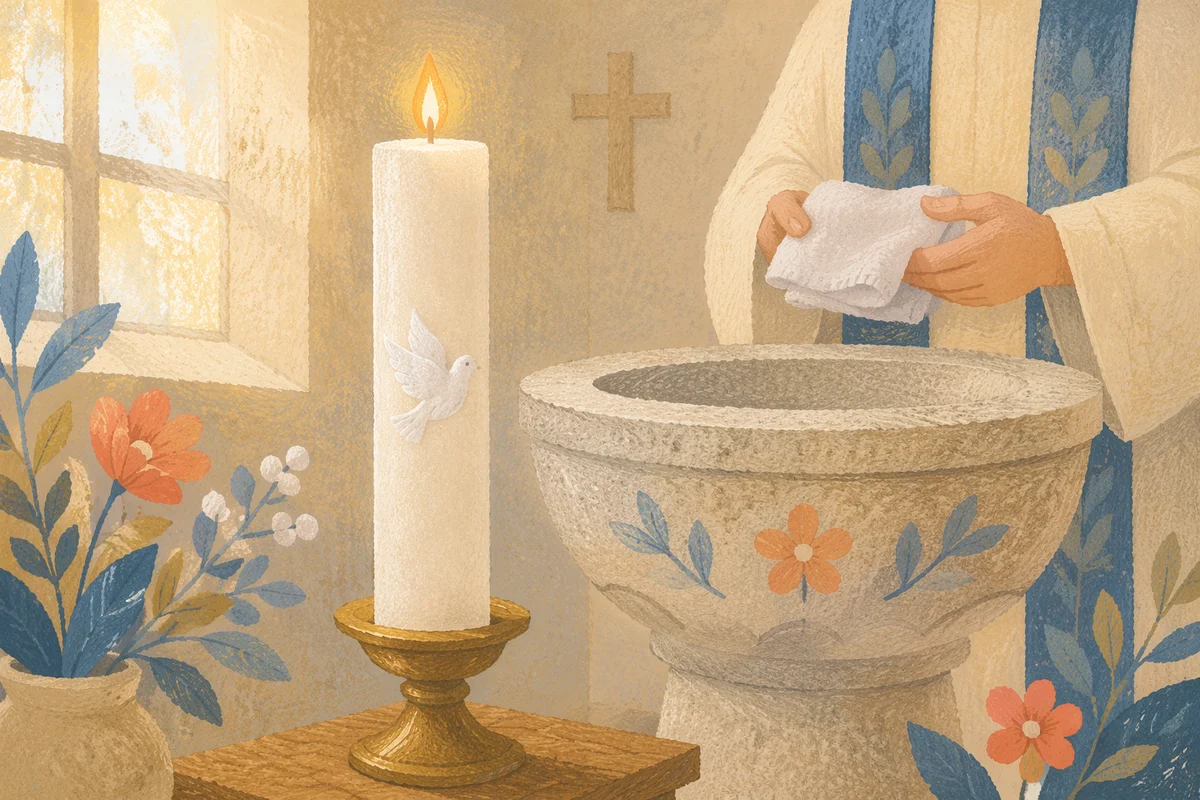 White Baptism Candle with Dove Symbol